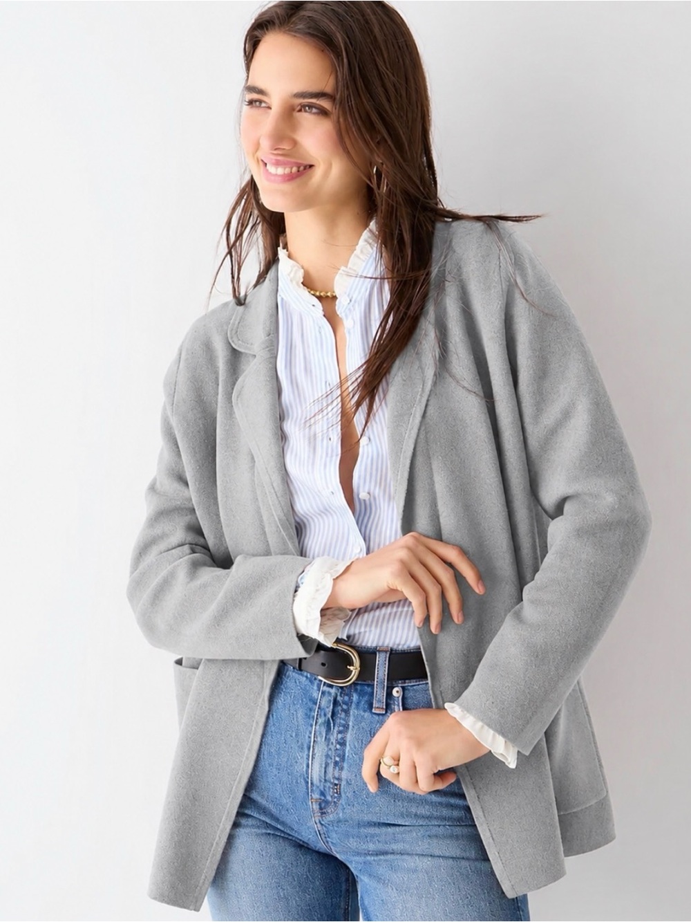 J.Crew Merino Wool Cotton Gray Sweater Blazer Women’s XS Quiet Luxury Office